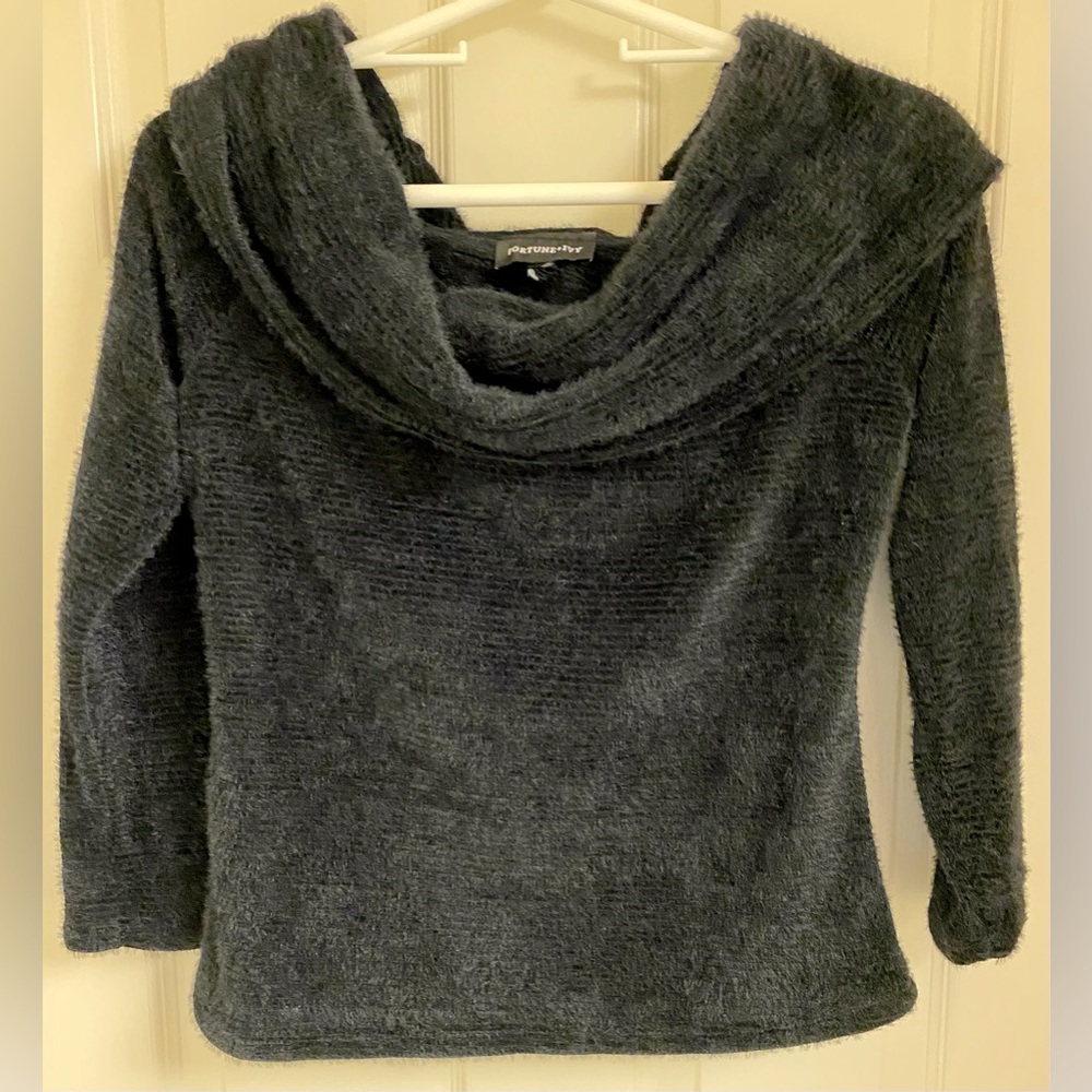 Fortune + Ivy Black Classic Cowl Neck Sweater
